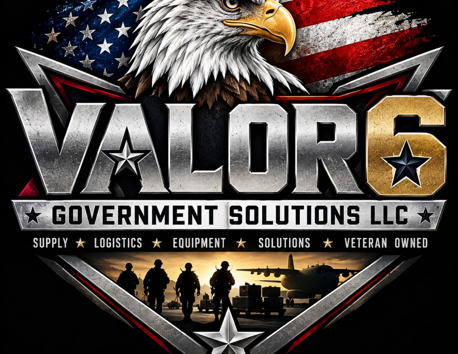 Valor Six Government Solutions LLC eagle and American flag logo